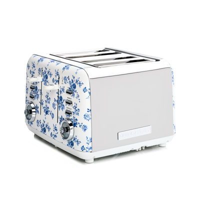 Laura Ashley Elveden 4 Slice Toasters Wide Slots - Multi Functional 4 Slot Toaster Stainless Steel with 7 Variable Browning Control, Defrost & Reheat Modes - Bread Toaster with Warming Rack
