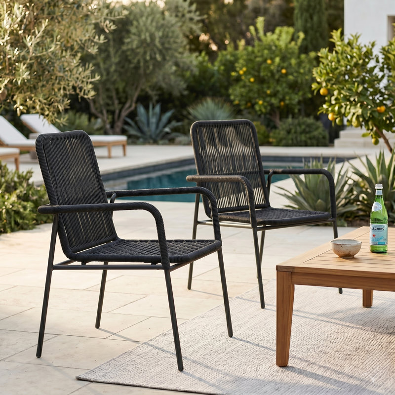 Chaises de patio en corde tissée Deasha, Gris anthracite ver. 2