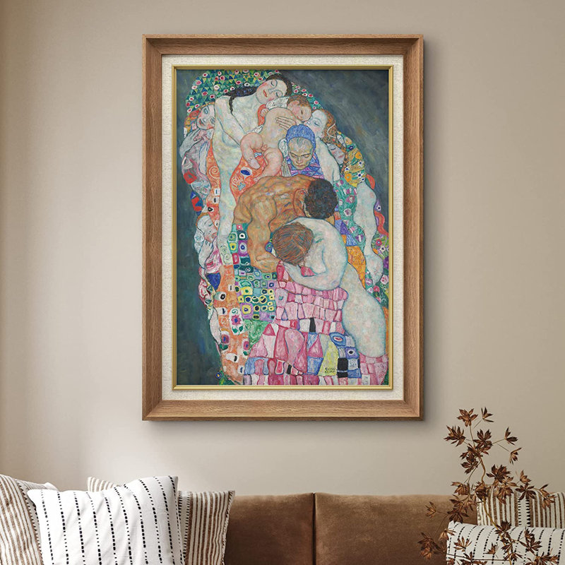«La mort et la vie» par Gustav Klimt - Peinture sur toile à cadre unique, Naturel