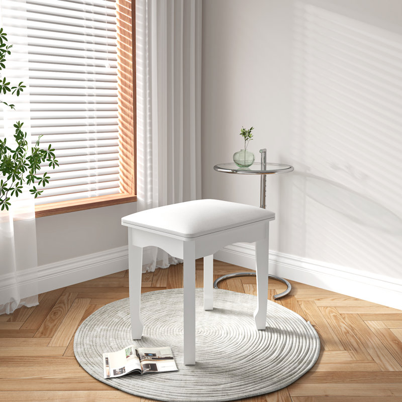 Tabouret Vantiy avec coussin et pieds solides pour la chambre à coucher, blanc