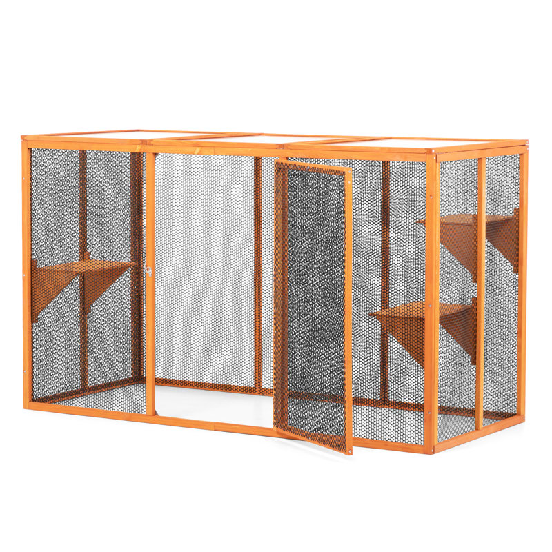 Chat amovible avec auvent imperméable et 3 zones de saut - Plateforme de saut de toit orange
