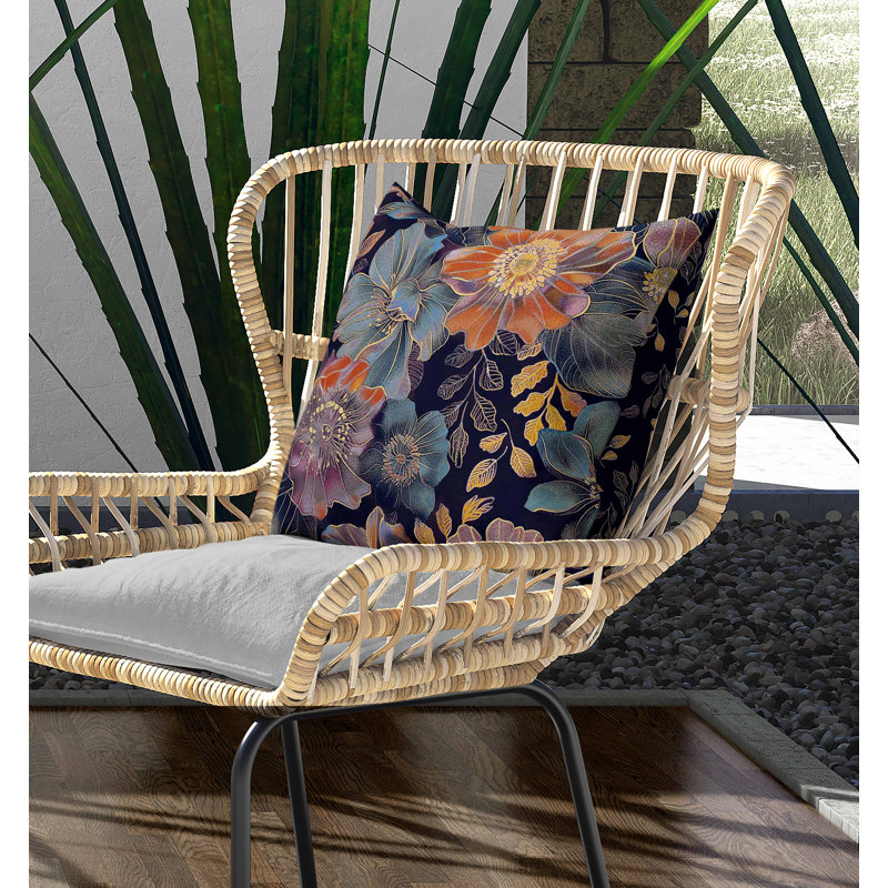 Coussin intérieur / extérieur Painted Petalscape, Bleu / orange / marine, Carré 16 po