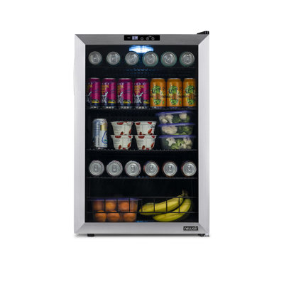 NewAir 160 Can Beverage Refrigerator | Freestanding Small Mini Fridge for Bedroom, Home Bar or Living Room | SplitShelf Storage, Digital Thermostat & LED Light | Stainless Steel