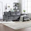 Canapé 3 sections avec rangement, tissu chenille, gris pour le salon, rangement pour porte-gobelets et poches, côté-121117350