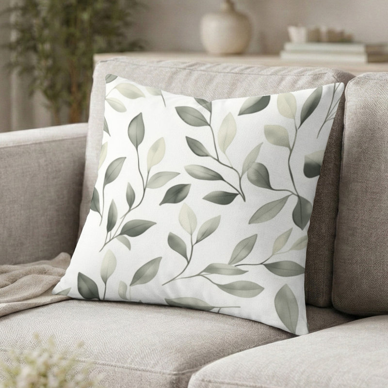 Coussin abstrait - Coussin moderne imprimé sauge, H 20 po x l 20 po
