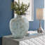 Vase de 15,35 po en grès cuit et en céramique bleu poussiéreux, glaçure réactive verticale rayée réversible, vase de table artisanal pour ferme rustique et décor bord de mer
