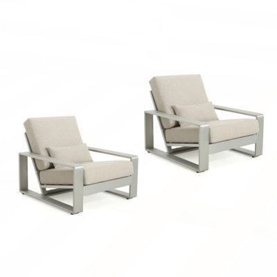 Ensemble de 2 chaises longues d'extérieur et d'intérieur en aluminium avec structure à finition argentée et coussin beige
