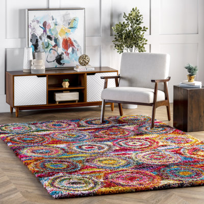 Verduzco Bohemian Circles Pink/Yellow/Multi Shag Rug