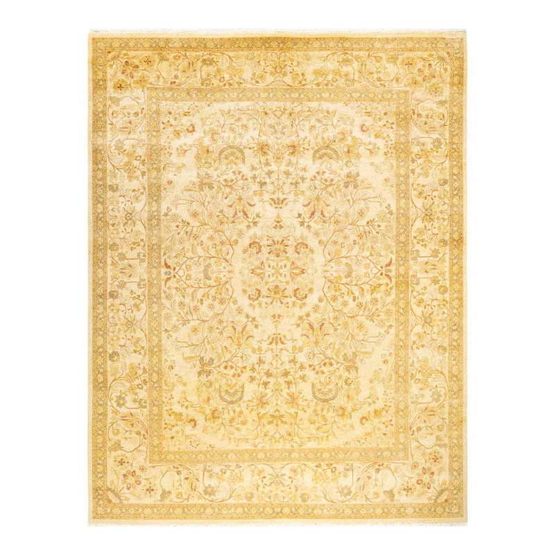 Tapis ivoire traditionnel noué à la main de conception unique 8 pi 1 po x 10 pi 8 po Keller