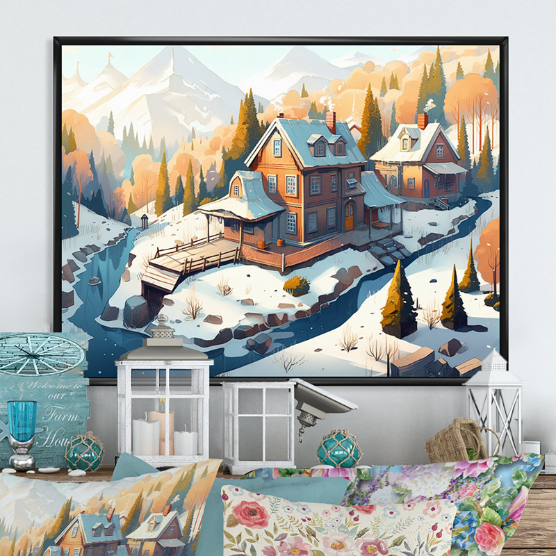 Winter Village I - Imprimé, H 16 po x l 32 po x P 1 po, Cadre flottant noir