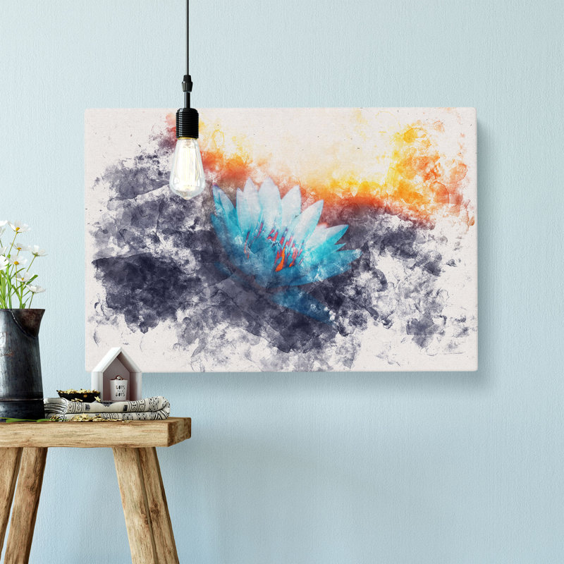 Lotus Flower Watercolour - Wrapped Canvas Print, 60cm H x 91cm W x 4cm D