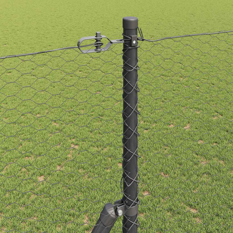Vidaxl Fence With Posts PVC-Coated Steel, Grey, 150cm H x 2500cm W x 3.2cm D