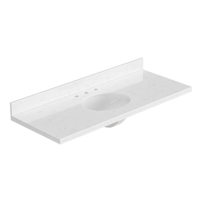 ARIEL TABLETTE DE BUREAU DE SALLE DE BAIN DE QUARTZ BLANCHE DE 54 POUCES AVEC BORD À ENCASTRE ÉPAIS DE 1,5 POUCES AVEC ÉVIER SIMPLE OVALE ET INCLUS