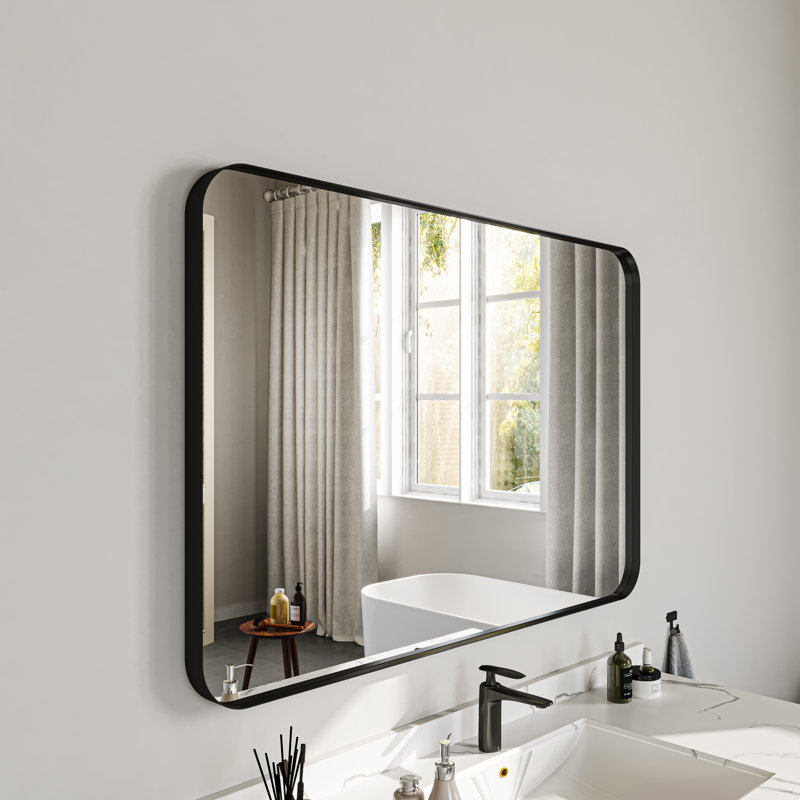 Tahleek Bathroom Aluminum Framed Rectangle Wall Mirror, Black, 48" x 32"