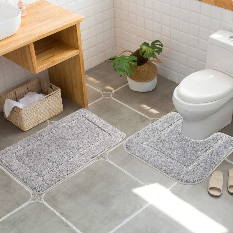 2 Piece Set Rectangle/u-shaped Bath Mat , Grey