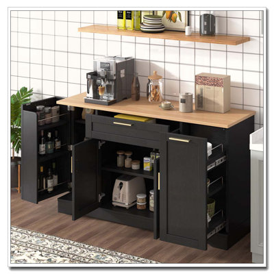 Multi-Functional Sideboard with Extendable Table and Pull-Out Rack