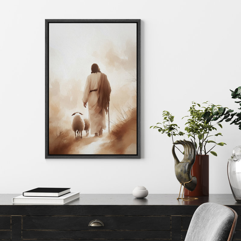 Impression sur toile «Jesus with Sheep», confession religieuse, Noir, H 24 po x l 16 po