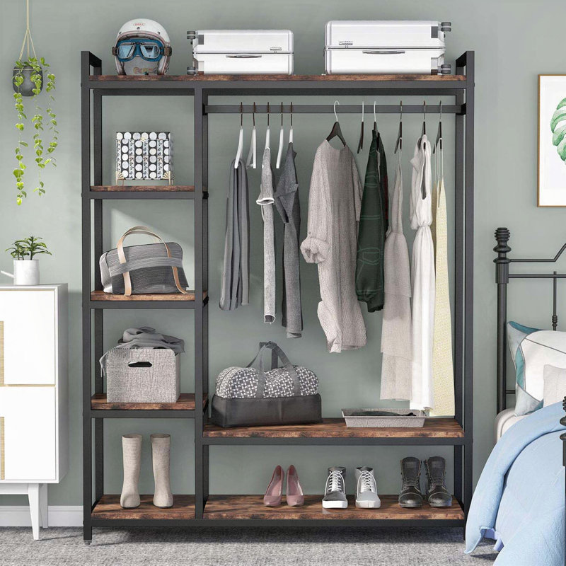 47.24" Freestanding Closet Organizer with 6 Shelves and Hanging Bar