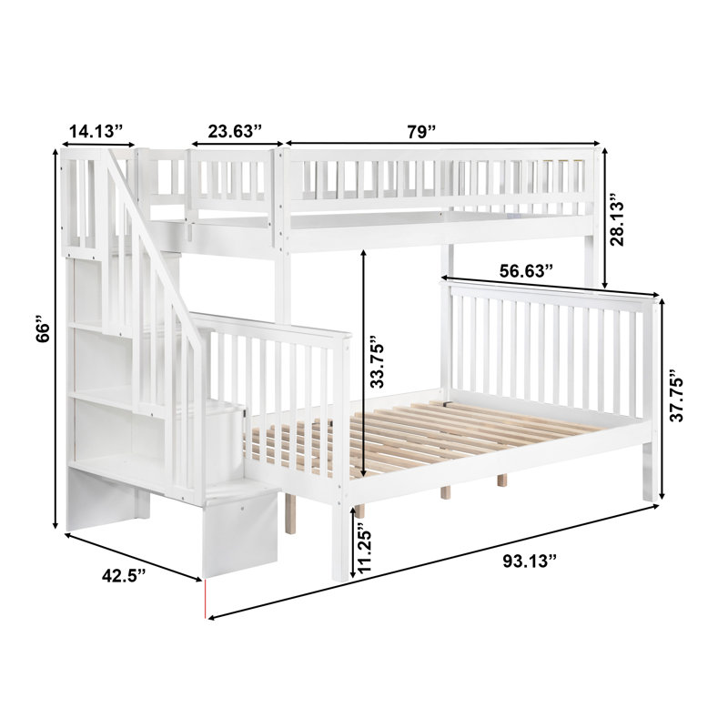 Lit superposé à escalier robuste pour enfants avec chargeur intégré Ilariana, Jumeaux sur complet, Blanc