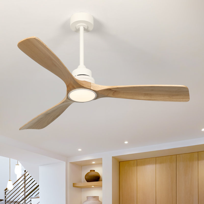 Ventilateur de plafond 52 po avec lumières DEL Karlena (ensemble de 2), Blanc avec pales chêne
