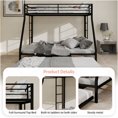 High - Stability Square Tube Bunk Bed, Featuring Ladder  Rolling Trundle, Modern Minimalist Look, Strong Load - Bearing For Home, Dormitory  Guest Room Needs-Full