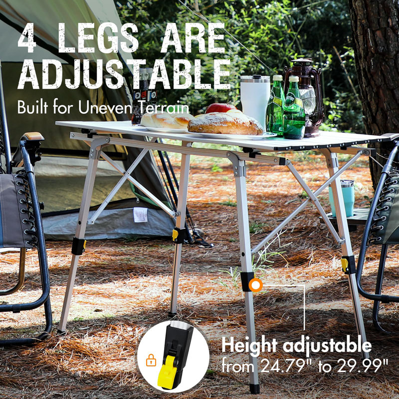 Table de camping portable pliable avec pieds réglables, Argent