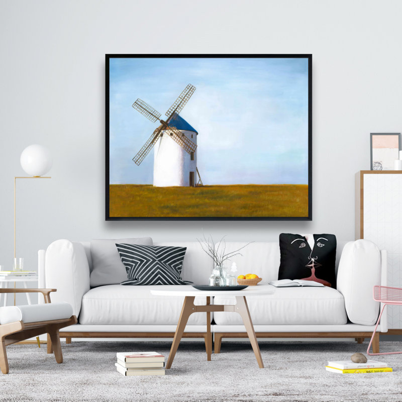 Grand moulin à vent - Toile encadrée blanche pour le décor du salon, H 61,25 po x l 49,25 po