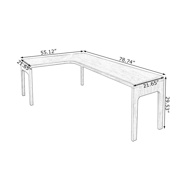 Bureau rectangulaire en bois massif brun clair, H 29,53 po x l 78,74 po x P 55,12 po, Retour à gauche