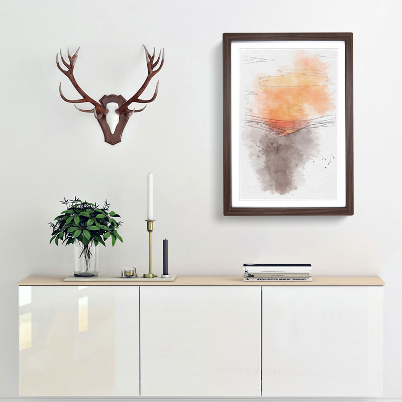 Orange Sunset Abstract Framed Print, 33cm H x 24cm W x 2cm D, Walnut Framed