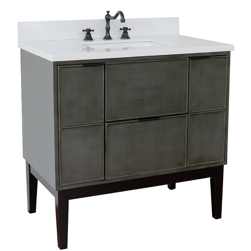 37'' Single Bathroom Vanity with Top, White Quartz