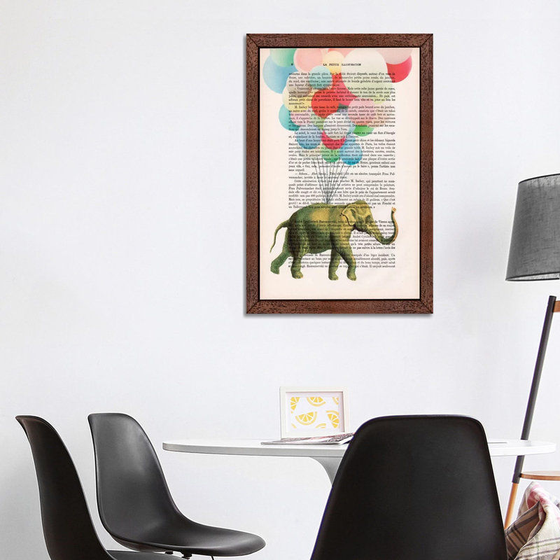 Elephant With Balloons by Coco De Paris - Print on Canvas, Brown Floater Framed, 101.6 cm H x 66.04 cm W