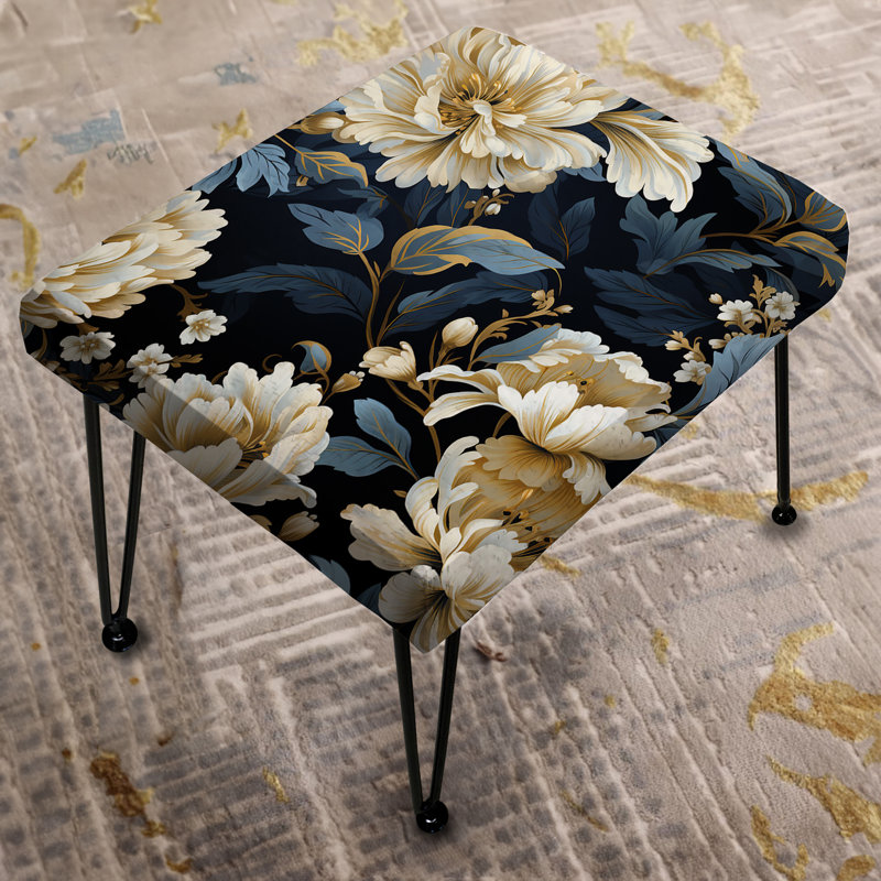 Repose-pieds beige et bleu en damas