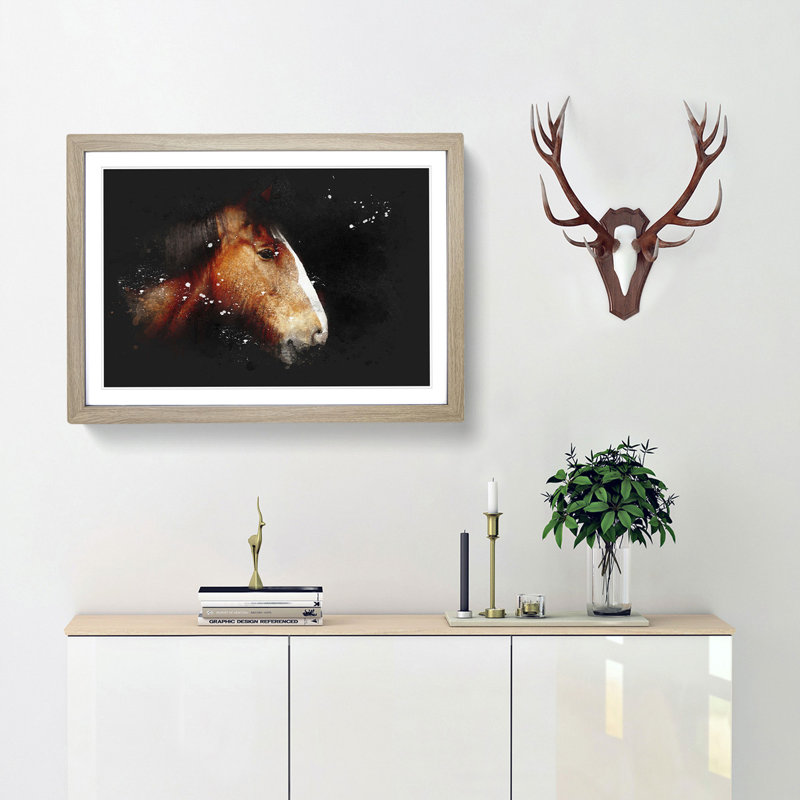 Brown Shire Horse - Picture Frame Graphic Art Print, 45cm H x 63cm W x 2cm D, Oak Framed