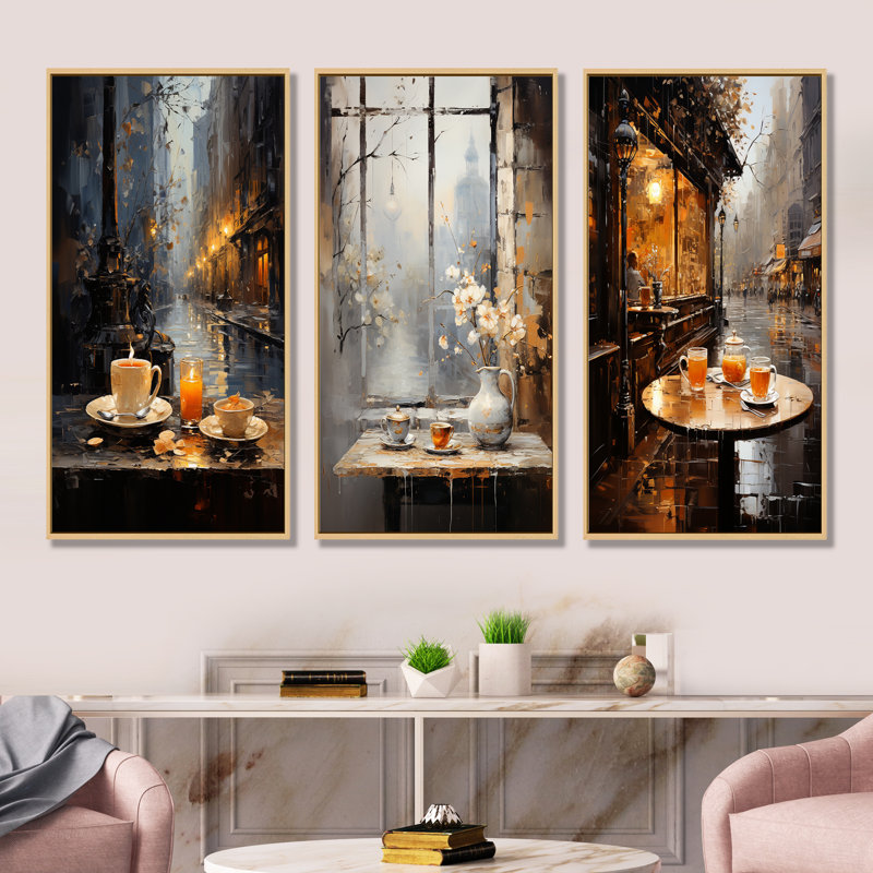 Tea Time In London, 28'' H x 36'' W, Brown Floater Framed