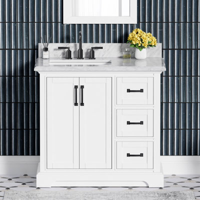 Rhoda 36" Single Vanity With Carrara Marble Top, Pre Assembled