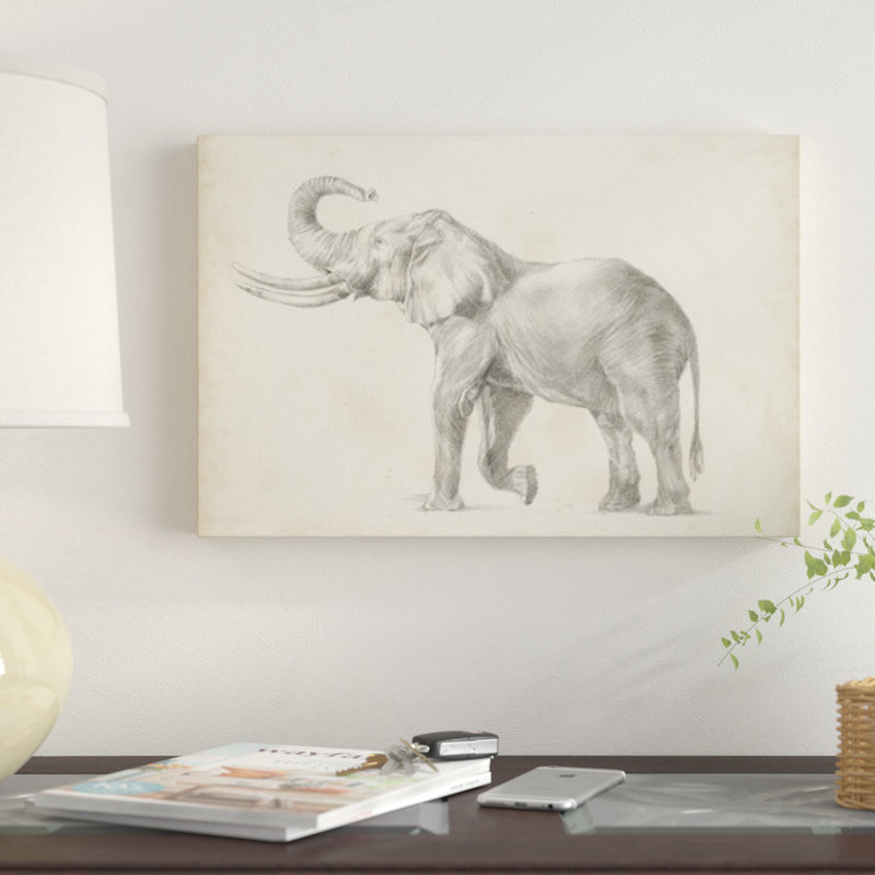« éléphant sketch i », impression sur toile, H 12 po x l 18 po x P 1,5 po, Pas de tapis, Toile tendue