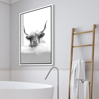 Shetland " Modern Black And White Highland Cow In Bathtub Pictures Funny Animal Bathroom Sign Decor "