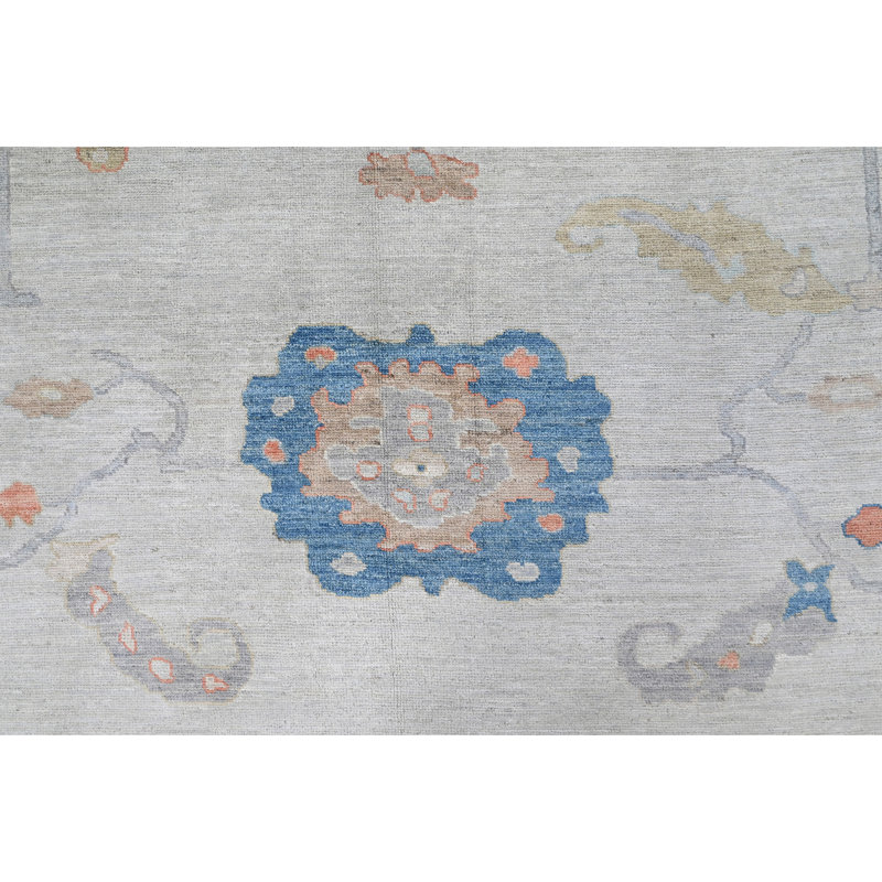Tapis argenté et bleu clair noué à la main de haute qualité