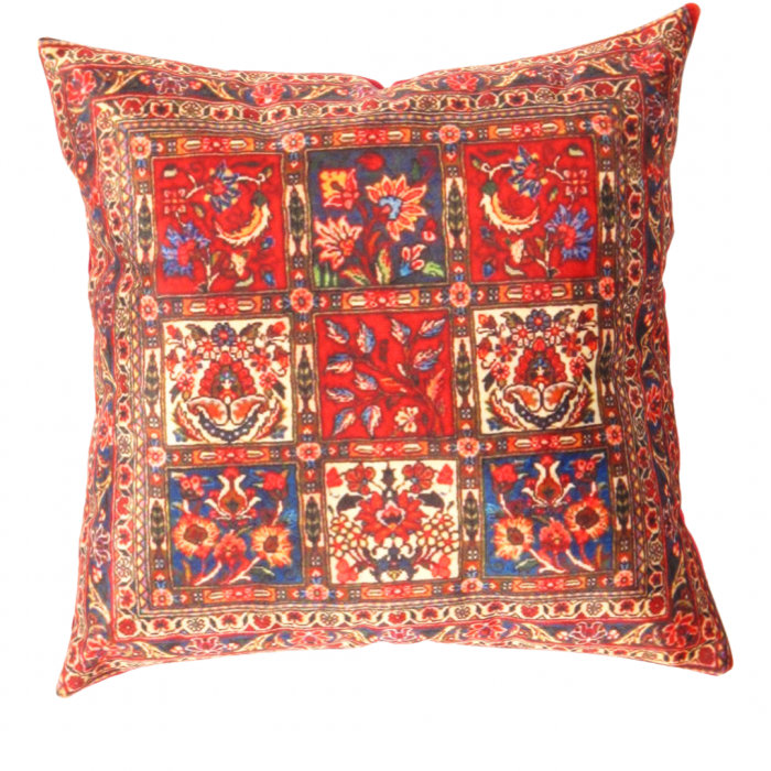 Square Pillow Cover & Insert, 16" H x 16" W, Red/Blue/Ivory