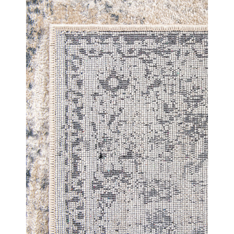 Arkeen Oriental Dark Blue/Beige/Ivory/Gray Area Rug, Runner 3'1" x 13'1"