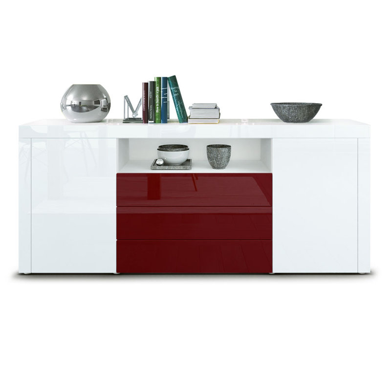 Aarib 167cm Sideboard, No, White (glossy)/Burgundy (glossy)