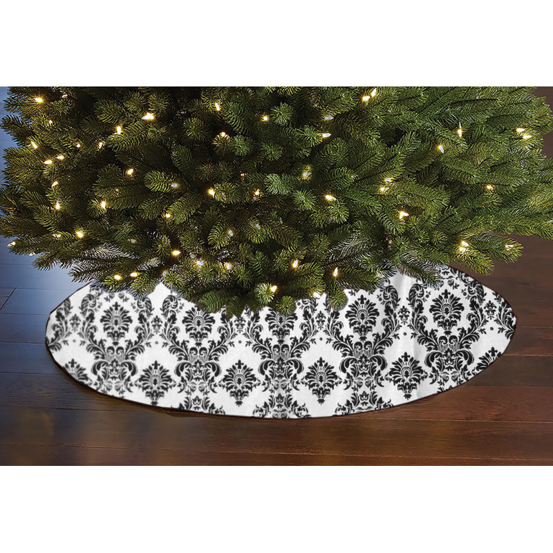 Jupe d'arbre de Noël damassé, Noir / blanc