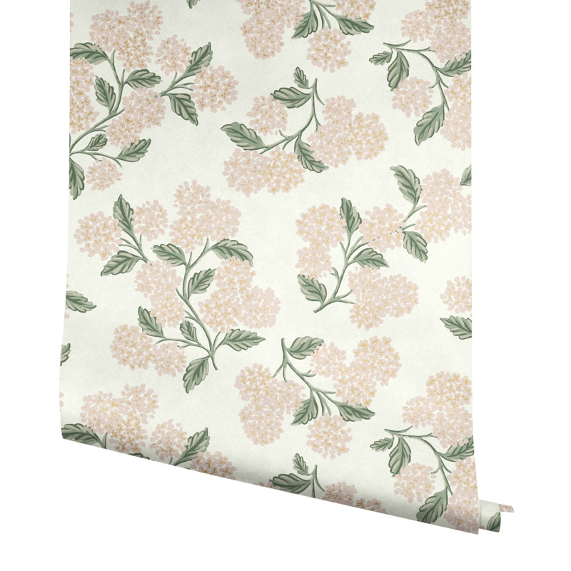 Papier peint 27 'x 27 "Hydrangea, Beige / Rose