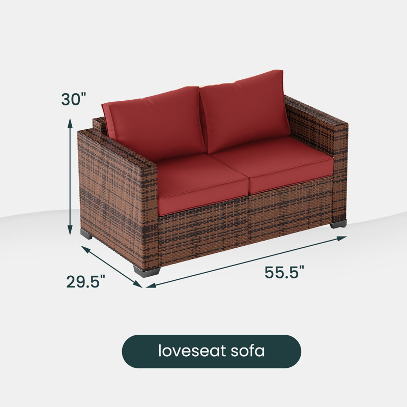 Shawhin 55.5'' Polyethylene (PE) Wicker Outdoor Patio Loveseat, Wine