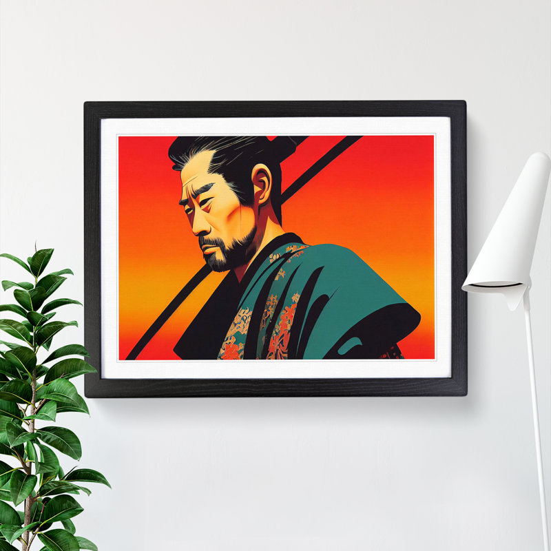 XH1022-6174X Modern Samurai - Single Picture Frame Print, Black, 46cm H x 64cm W x 2cm D