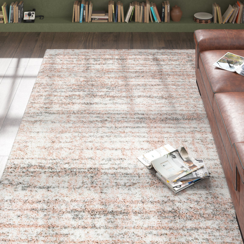 Tapis tissé à la machine crème / gris moyen / rose pâle / gris clair Mciver, Rectangle 5 pi 3 po x 7 pi 3 po