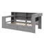 Lit plateforme contemporain avec tablettes de rangement intégrées, tiroirs, station de charge, DEL, bureau et tête de lit tapissier-129108537