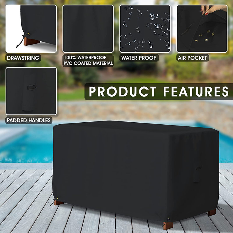 High Density Patio Deck Box Cover, Cover for Outdoor Rectangle Ottoman with Storage, Waterproof Rectangle Ottoman Outdoor Deck Box Cover