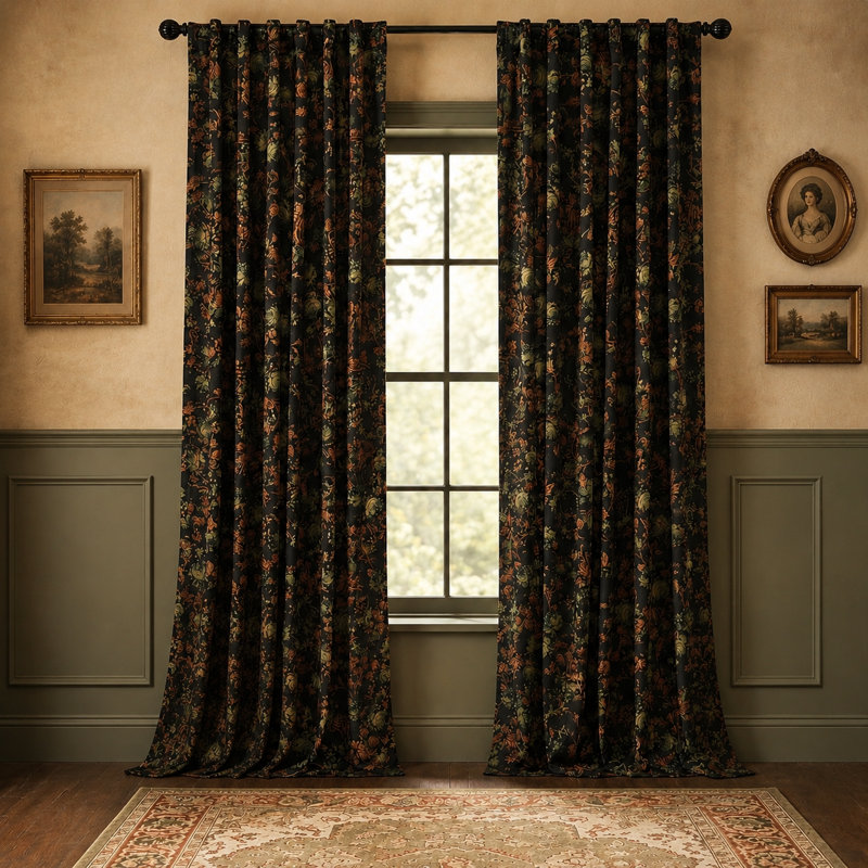 Rideaux en velours à motif floral