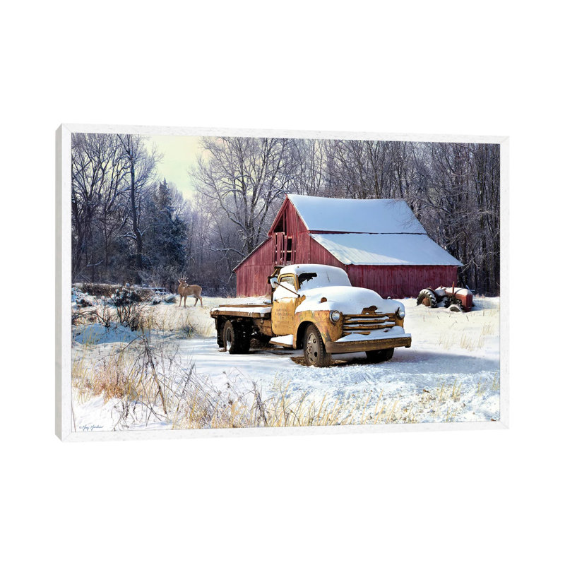 Winter Truck - Print on Canvas, 66.04 cm H x 45.72 cm W, White Floater Framed